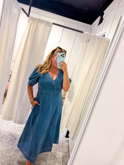 Cotton Puff Sleeve Midi Dress